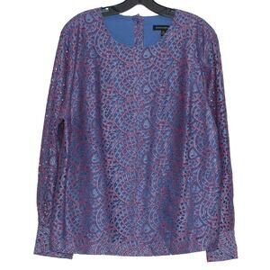 Banana Republic Top Lace Boho Romantic Festival Jewel Tone Evening Blue Red XL